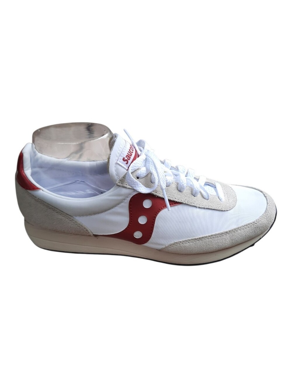Saucony Trainer 80 Retro White Maroon Red Suede Overlay Unisex Sneakers Size 9